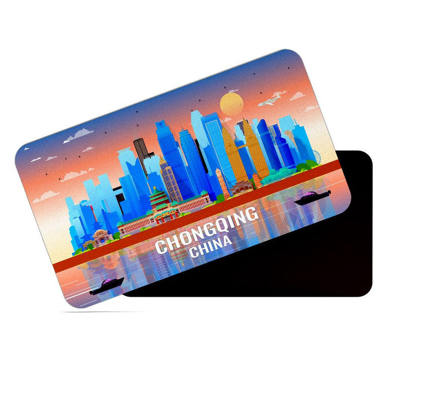 dhcrafts Rectangular Rubber Fridge Magnet / Magnetic Card Multicolor China Chongqing Design Pack of 1 (8.6cm x 5.4cm)
